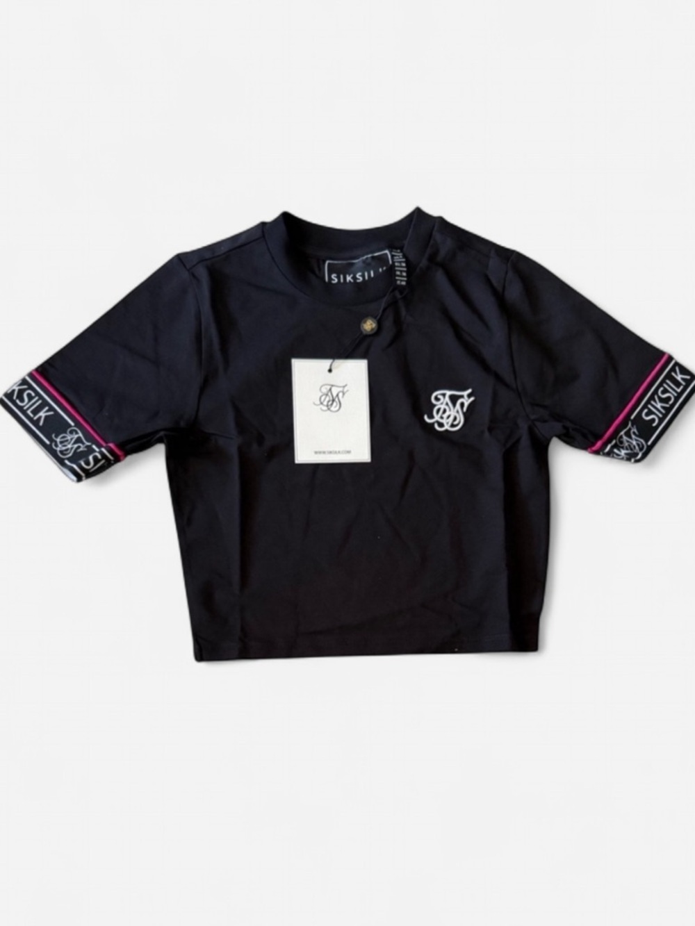 Siksilk Black Crop Top with Embroidered logo Size XS